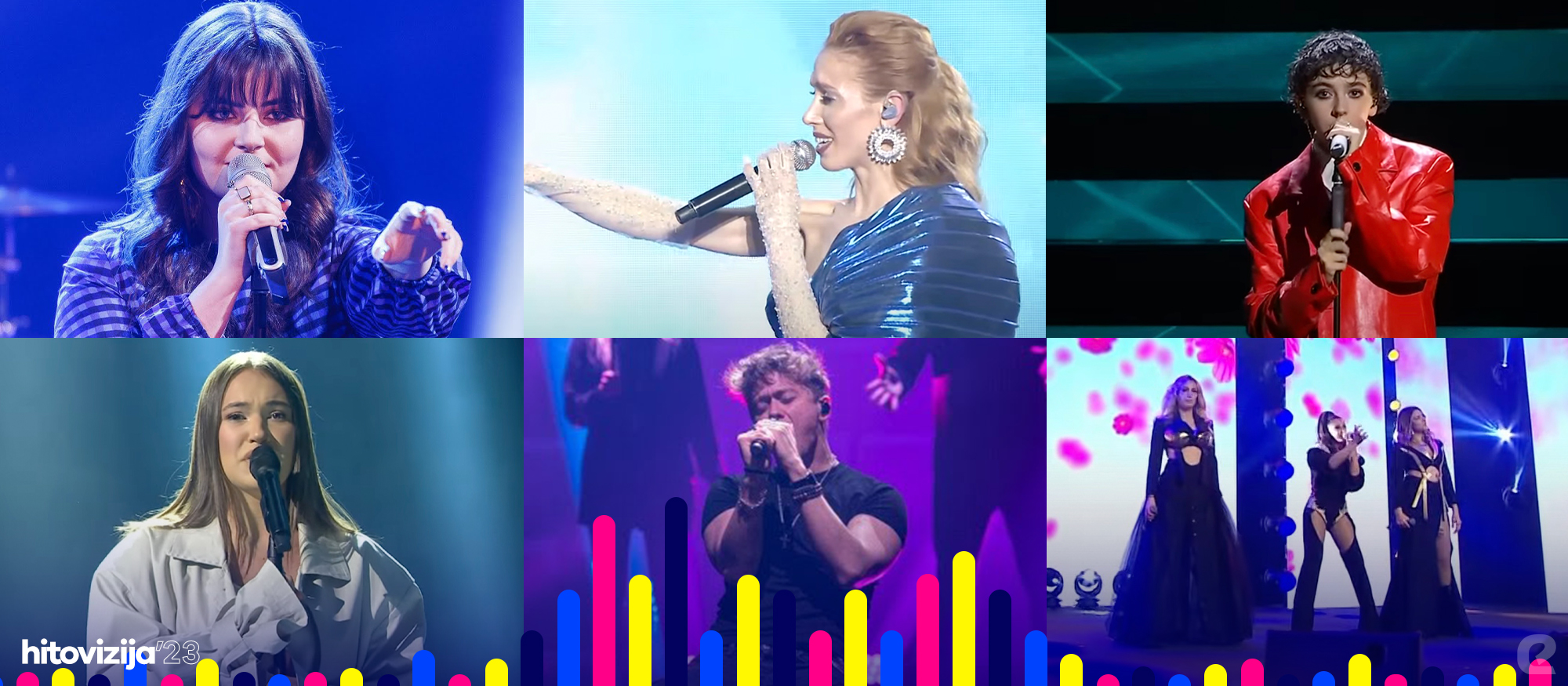 Logo projekta Hitovizija u kojem se prisjećamo hitova nacionalnih izbora eurovizijske sezone 2023. - Connolly, Aliona Moon, Ariete, Alicja Szemplińska, OLLIE, Le Deva